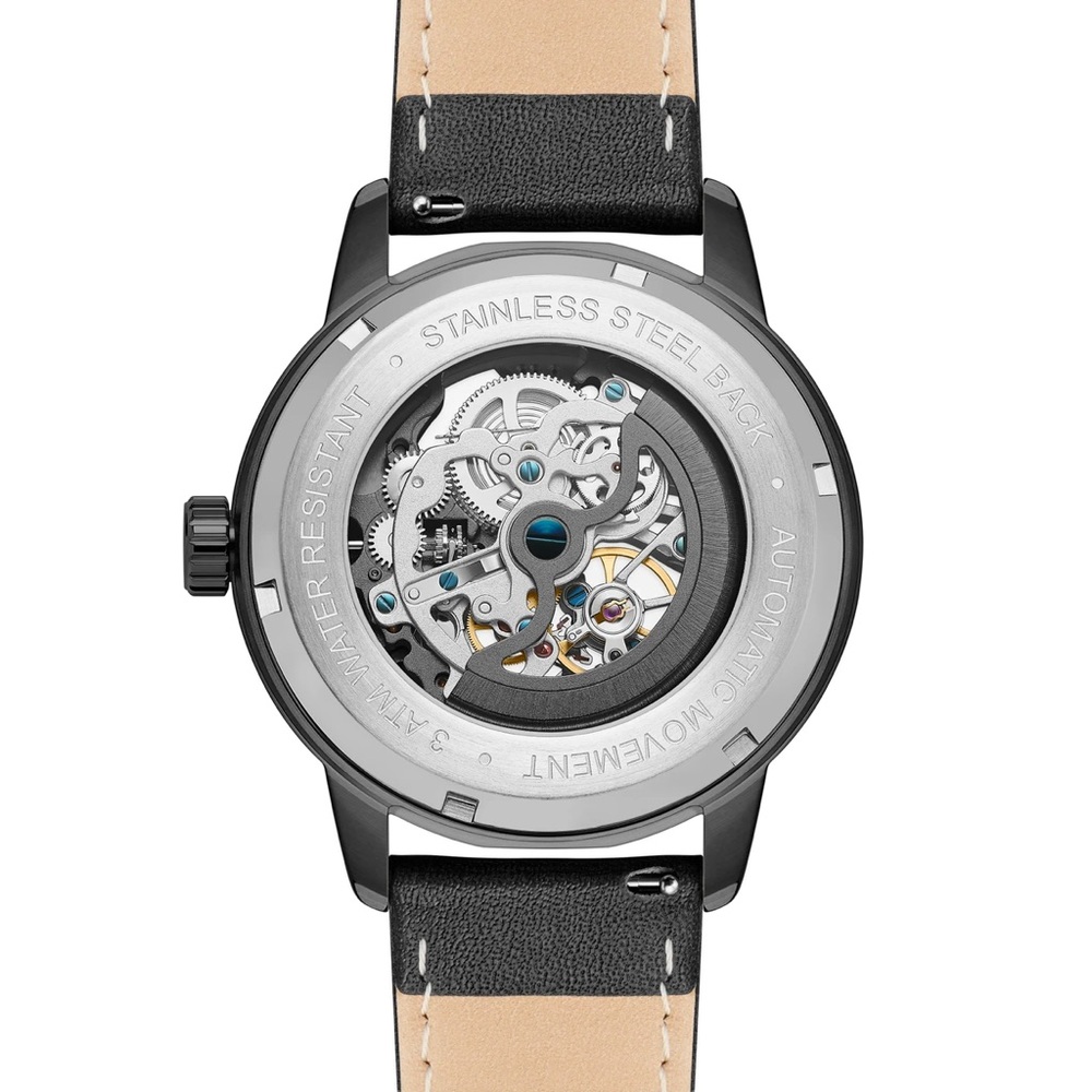 ✨NEW✨ Dante II | Black Stainless Steel Skeleton Watch w/ Leather Straps - Picture 2 of 8